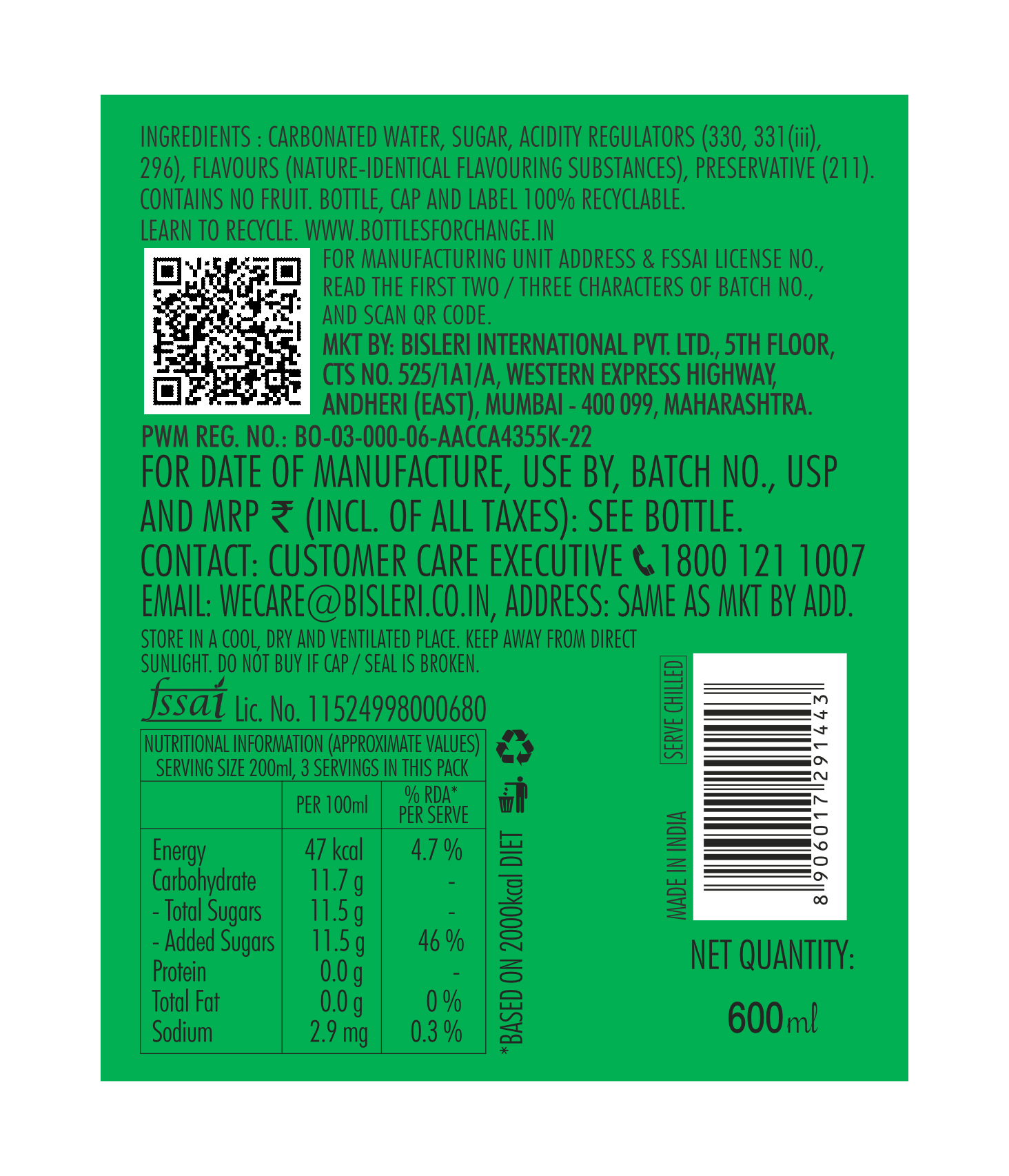Bisleri Limonata 600 ML